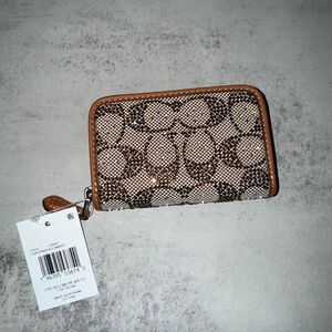 NWT Coach Essential Small Zip Around Brown Crystal Signature Jacquard Wallet CX2